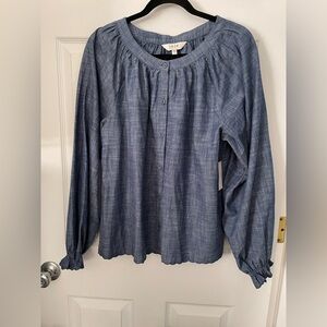 💃 JOIE Moneta Chambray Denim Weave Long Sleeve Button Up Top Size L NWT